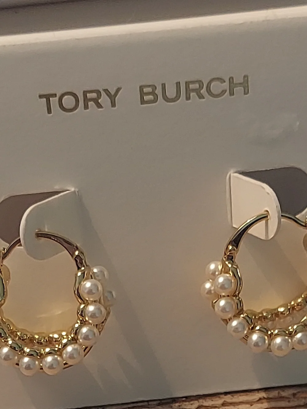 Tory Burch Gold Hoop Earrings with White Pearls
